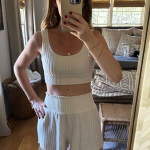 Z Supply Dawn Smocked Rib Short and Tank Top Bra White Ribbed Two-Piece Set